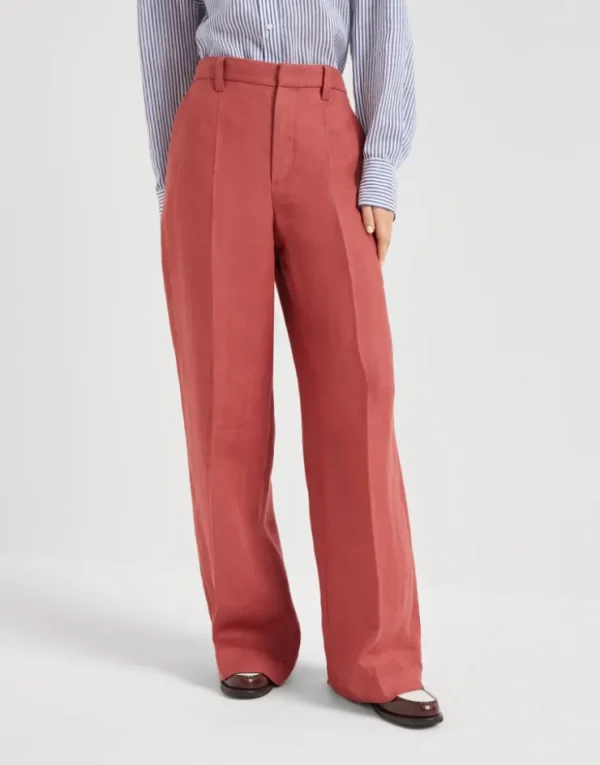 Brunello Cucinelli Loose-Hose aus gefärbtem Gabardine in Hanf und Leinen mit Monili | Damen Hosen