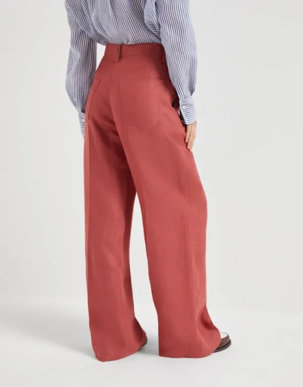 Brunello Cucinelli Loose-Hose aus gefärbtem Gabardine in Hanf und Leinen mit Monili | Damen Hosen