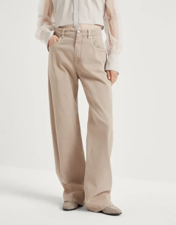 Brunello Cucinelli Loose-Hose aus stückgefärbtem Comfort-Denim mit Shiny Tab | Damen Hosen