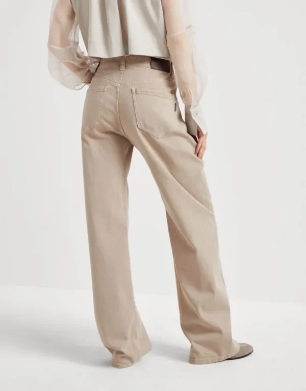 Brunello Cucinelli Loose-Hose aus stückgefärbtem Comfort-Denim mit Shiny Tab | Damen Hosen