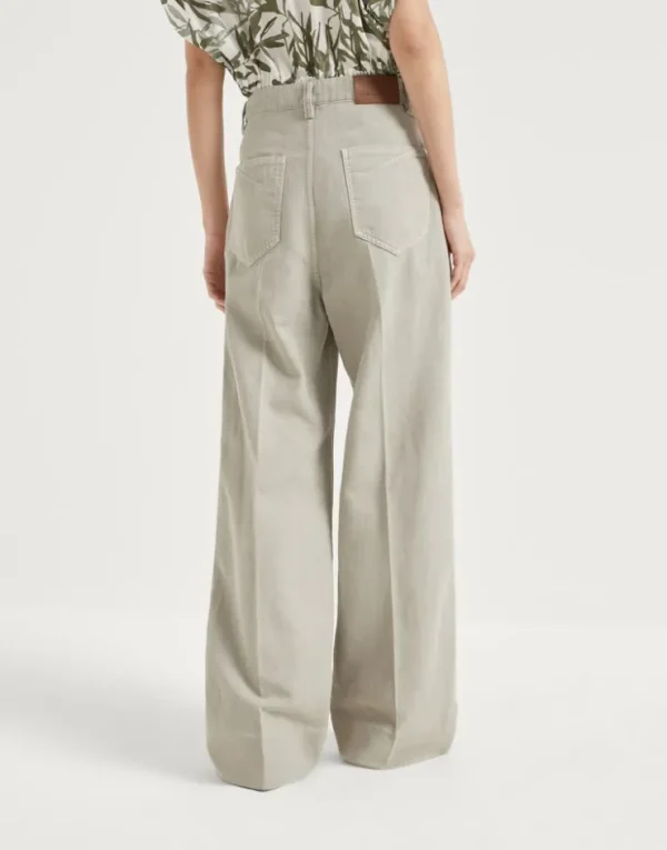 Brunello Cucinelli Loose-Hose aus stückgefärbtem Baumwollcover und Leinen mit Monili | Damen Hosen