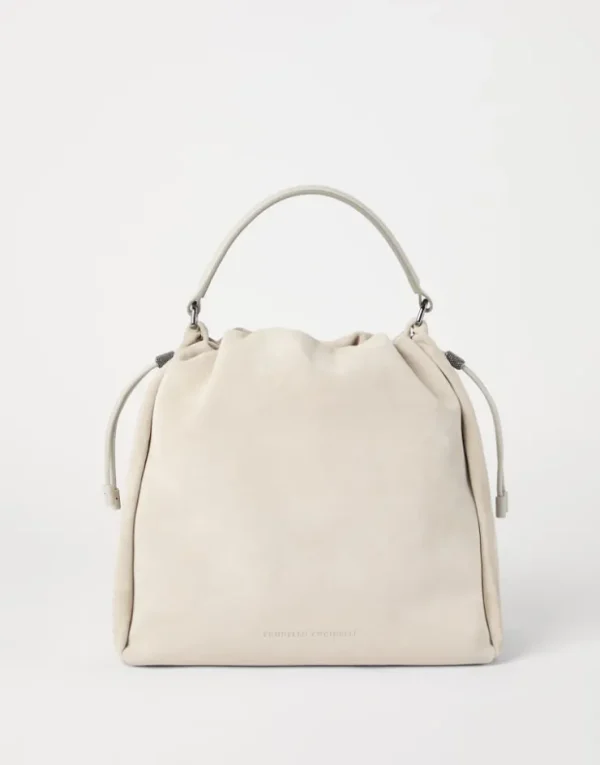 Brunello Cucinelli Mellow Bucket-Bag aus Kalbsveloursleder mit Monili | Damen Umhängetaschen & Rucksäcke