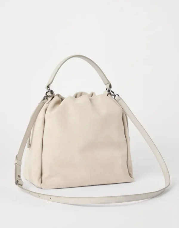 Brunello Cucinelli Mellow Bucket-Bag aus Kalbsveloursleder mit Monili | Damen Umhängetaschen & Rucksäcke