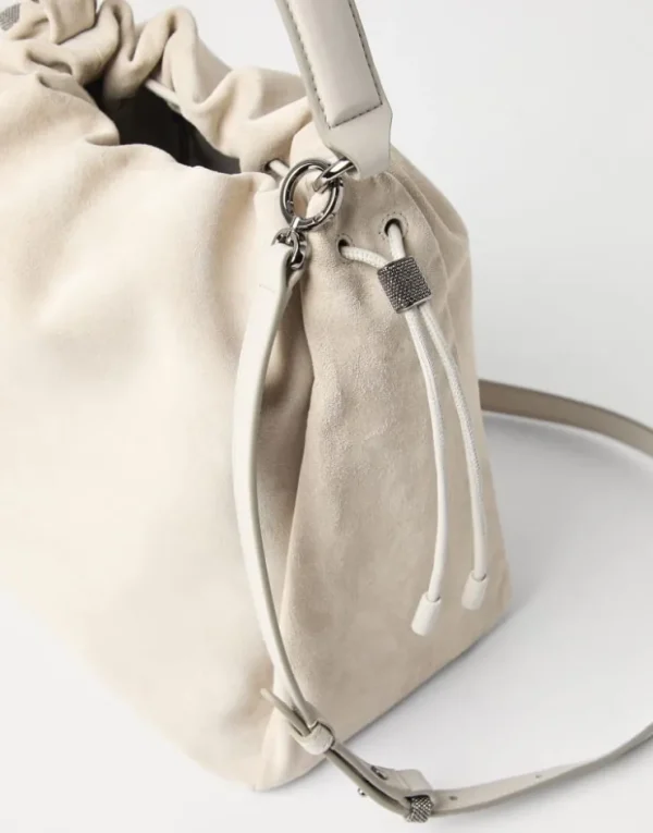 Brunello Cucinelli Mellow Bucket-Bag aus Kalbsveloursleder mit Monili | Damen Umhängetaschen & Rucksäcke