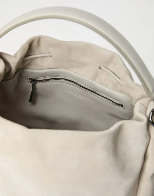 Brunello Cucinelli Mellow Bucket-Bag aus Kalbsveloursleder mit Monili | Damen Umhängetaschen & Rucksäcke