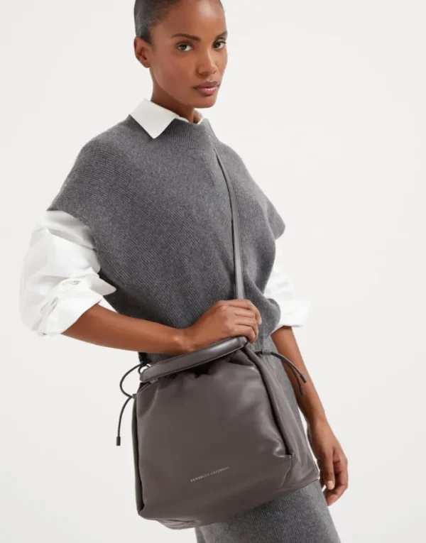 Brunello Cucinelli Mellow Bucket-Bag aus Softleder mit Monili | Damen Umhängetaschen & Rucksäcke