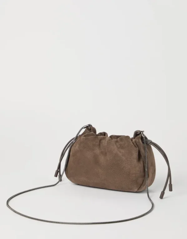 Brunello Cucinelli Mellow Mini Bucket-Bag aus Veloursleder mit Precious Chain | Damen Umhängetaschen & Rucksäcke