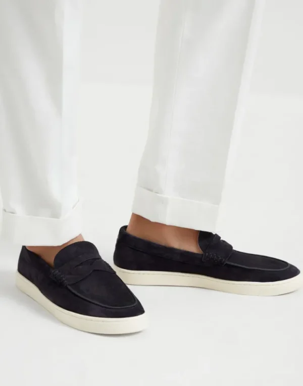 Brunello Cucinelli Mokassin-Sneakers aus gewaschenem Veloursleder mit Latexsohle | Herren Mokassins