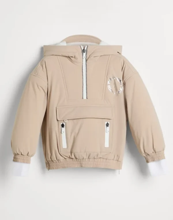 Brunello Cucinelli Mountain-Anorak aus Nylon mit Membran, Wattierung aus Thermore®, Print und Monili | Kinder Mäntel & Jacken