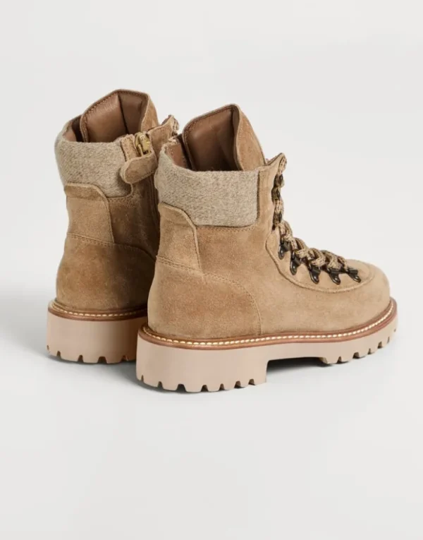 Brunello Cucinelli Mountain-Boots aus gewaschenem Veloursleder mit Patch | Kinder Schuhe