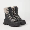 Brunello Cucinelli Mountain-Boots aus mattem Kalbsleder und Shearling mit Shiny Detail | Damen Stiefel