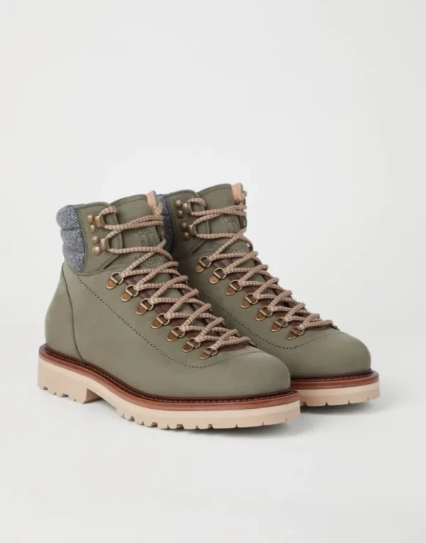 Brunello Cucinelli Mountain-Boots aus Nubukleder mit Besatz aus Wollköper | Herren Boots