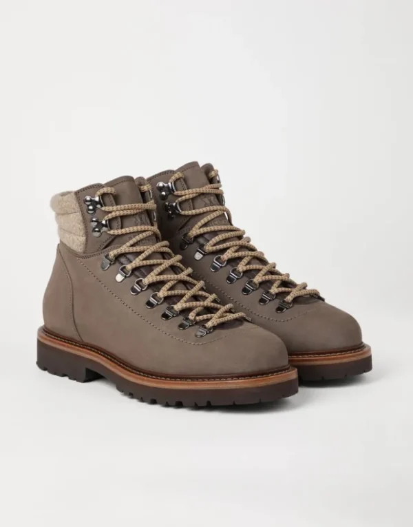 Brunello Cucinelli Mountain-Boots aus Nubukleder mit Besatz aus Wollköper | Herren Boots