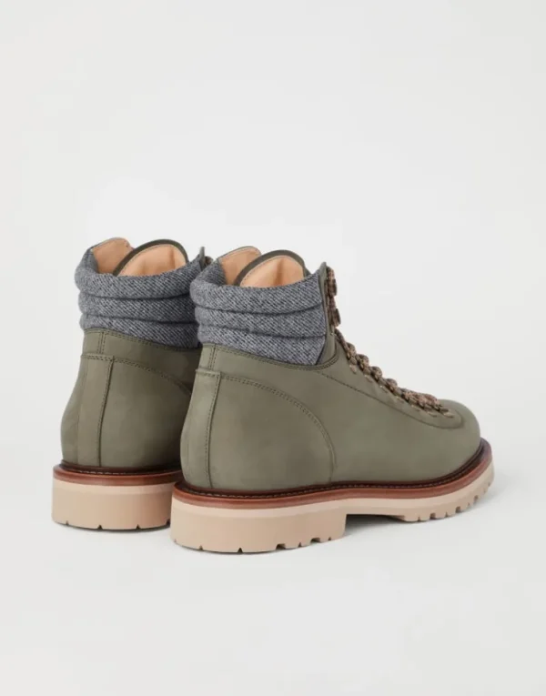 Brunello Cucinelli Mountain-Boots aus Nubukleder mit Besatz aus Wollköper | Herren Boots