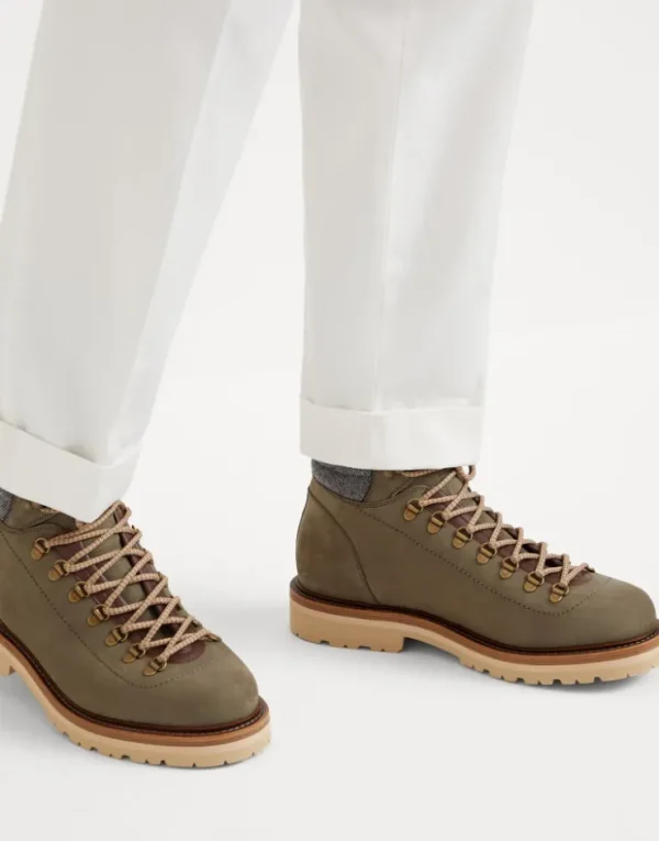 Brunello Cucinelli Mountain-Boots aus Nubukleder mit Besatz aus Wollköper | Herren Boots