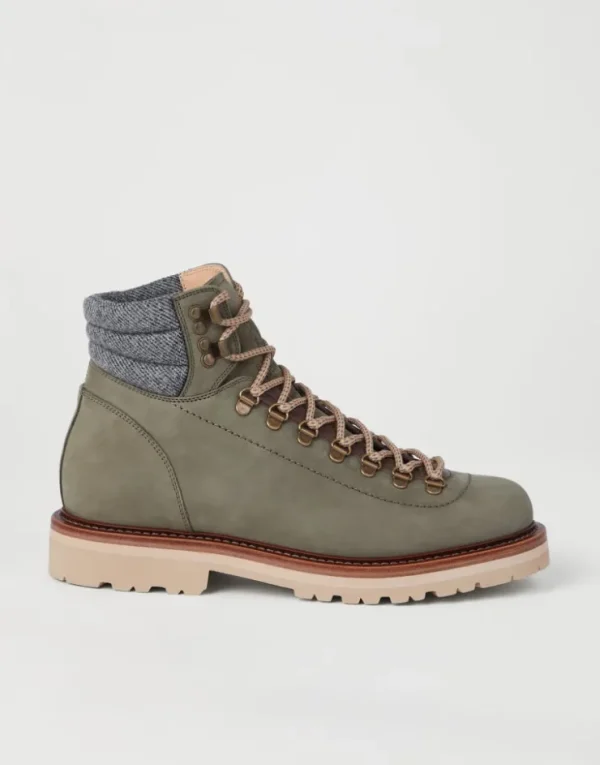 Brunello Cucinelli Mountain-Boots aus Nubukleder mit Besatz aus Wollköper | Herren Boots