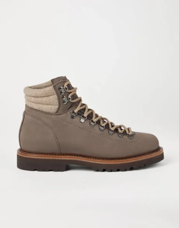 Brunello Cucinelli Mountain-Boots aus Nubukleder mit Besatz aus Wollköper | Herren Boots