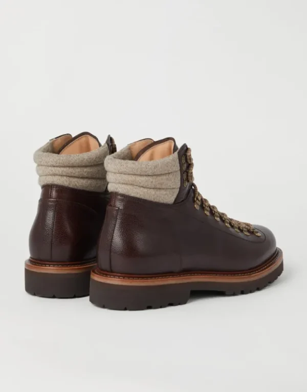 Brunello Cucinelli Mountain-Boots aus Texture-Kalbsleder mit Besatz aus Wollköper | Herren Boots