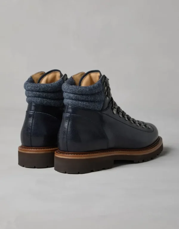 Brunello Cucinelli Mountain-Boots aus Texture-Kalbsleder mit Besatz aus Wollköper | Herren Boots