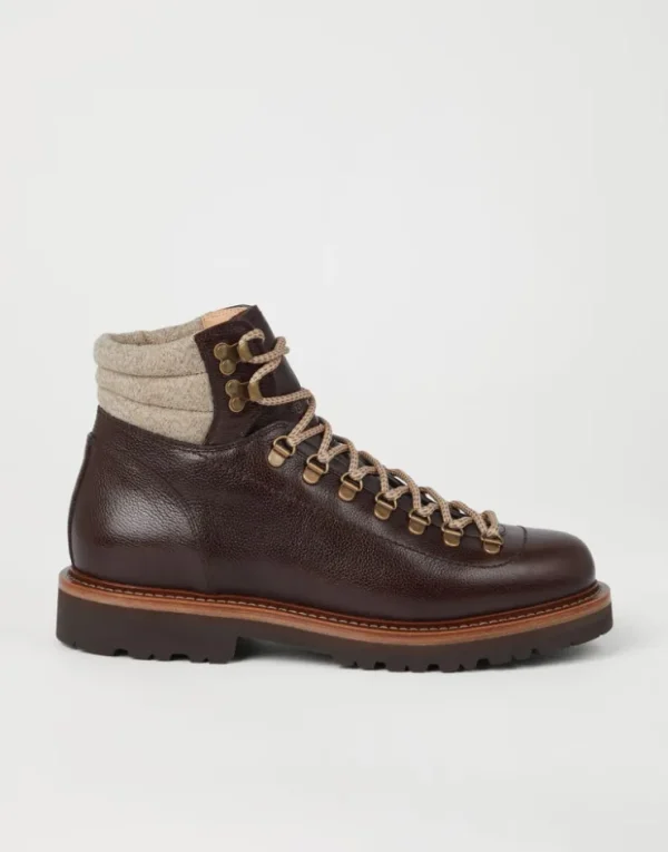 Brunello Cucinelli Mountain-Boots aus Texture-Kalbsleder mit Besatz aus Wollköper | Herren Boots