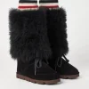 Brunello Cucinelli Mountain-Boots aus Veloursleder und Kaschmirstrick mit Besatz aus Shearling | Damen Stiefel