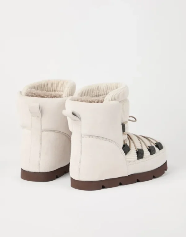 Brunello Cucinelli Mountain-Boots aus Veloursleder und Cordsamt mit Futter aus Shearling und Shiny Eyelets | Damen Stiefel