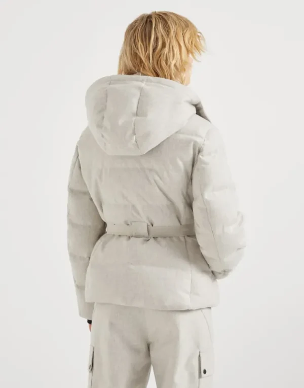 Brunello Cucinelli Mountain-Daunenjacke aus Schurwollflanell mit Membran, abnehmbarer Kapuze und Precious Zip Detail | Damen Travelwear | Mäntel & Jacken