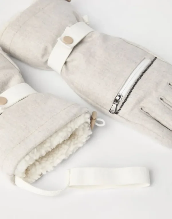 Brunello Cucinelli Mountain-Handschuhe aus Schurwollflanell mit Besatz aus Shearling, Wattierung aus Thermore® und Monili | Damen Weitere Accessoires