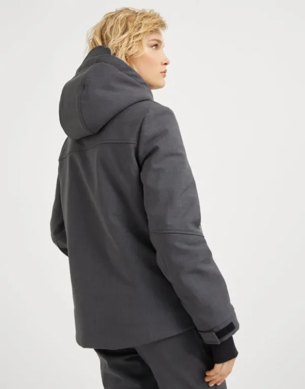 Brunello Cucinelli Mountain-Jacke aus Tropical Luxury-Wolle mit Wattierung aus Thermore®, Kapuze mit Shearling-Futter und Monili | Damen Travelwear | Mäntel & Jacken