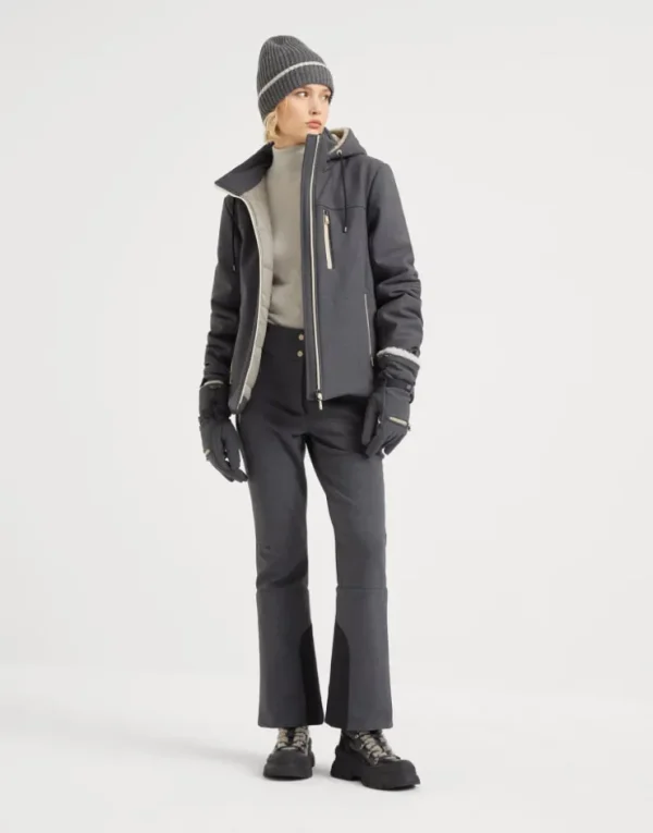 Brunello Cucinelli Mountain-Jacke aus Tropical Luxury-Wolle mit Wattierung aus Thermore®, Kapuze mit Shearling-Futter und Monili | Damen Travelwear | Mäntel & Jacken