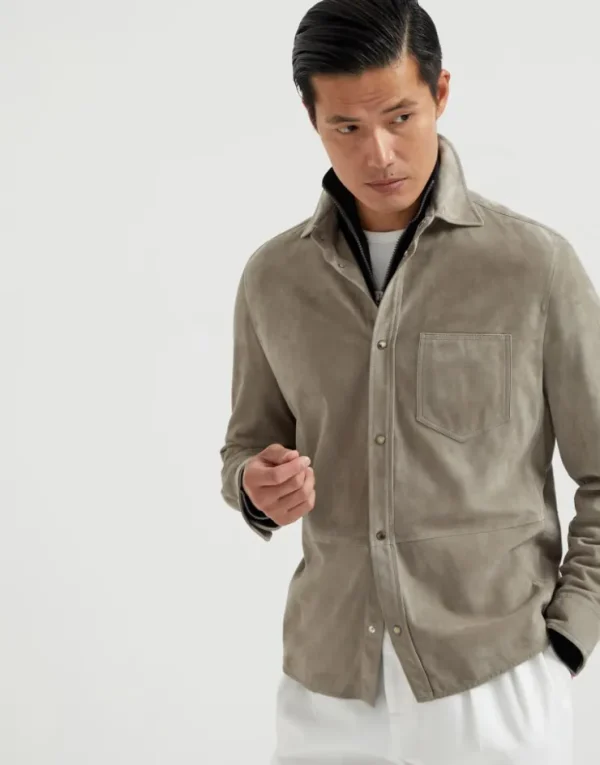 Brunello Cucinelli Overshirt aus Doubleface-Veloursleder | Herren Mäntel & Jacken