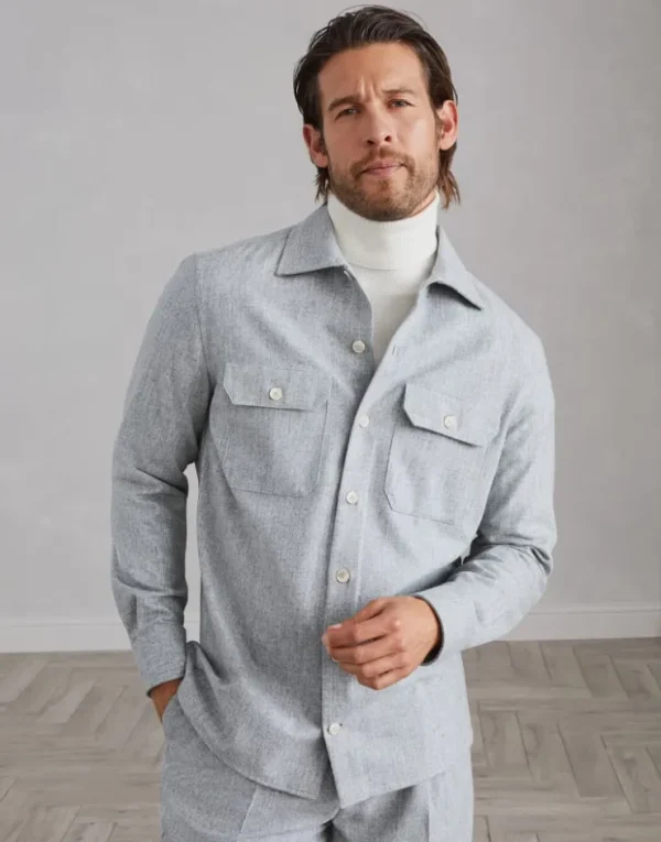 Brunello Cucinelli Overshirt aus Schurwollflanell mit Brusttaschen | Herren Hemden