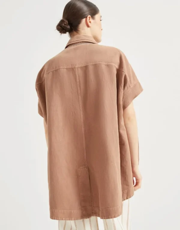 Brunello Cucinelli Overshirt aus stückgefärbtem Baumwollcover und Leinen mit Monili | Damen Mäntel & Jacken