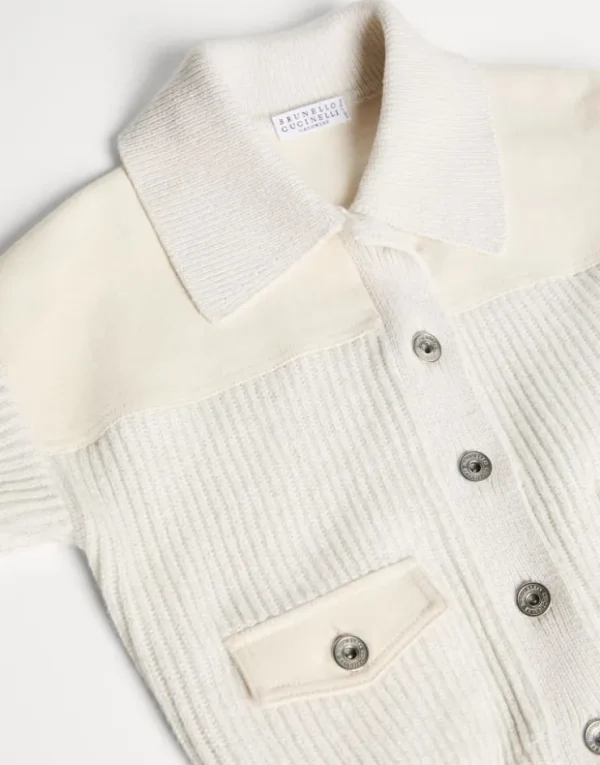 Brunello Cucinelli Panel-Cardigan aus Patentstrick in Schurwolle, Kaschmir und Sparkling-Seide und Comfort-Denim | Kinder Travelwear