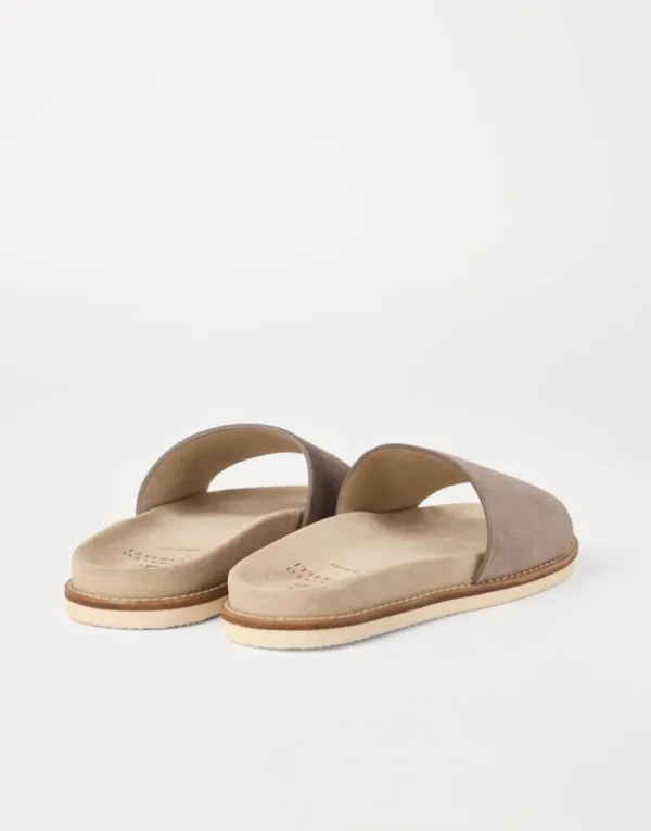 Brunello Cucinelli Pantoletten aus gewaschenem Veloursleder | Herren Pantoletten & Flipflops