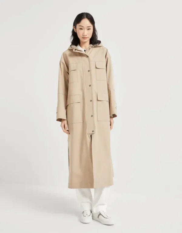 Brunello Cucinelli Parka aus Techno-Baumwollpanama mit Membran und Shiny Trim | Damen Mäntel & Jacken