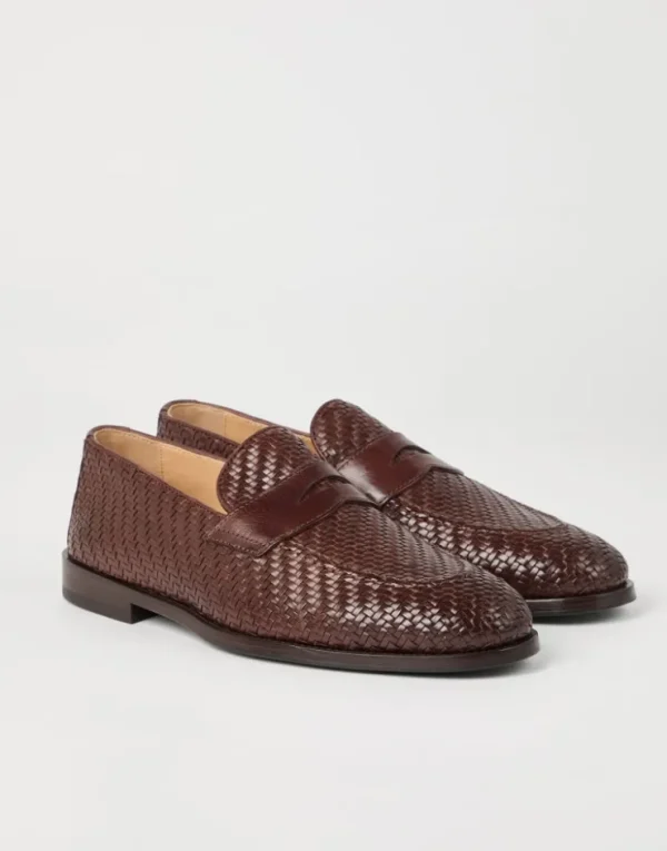 Brunello Cucinelli Penny Loafers aus geflochtenem Kalbsleder | Herren Mokassins