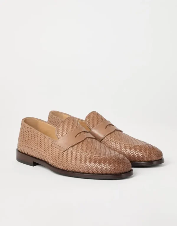 Brunello Cucinelli Penny Loafers aus geflochtenem Kalbsleder | Herren Mokassins