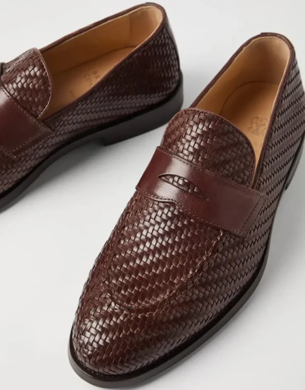 Brunello Cucinelli Penny Loafers aus geflochtenem Kalbsleder | Herren Mokassins