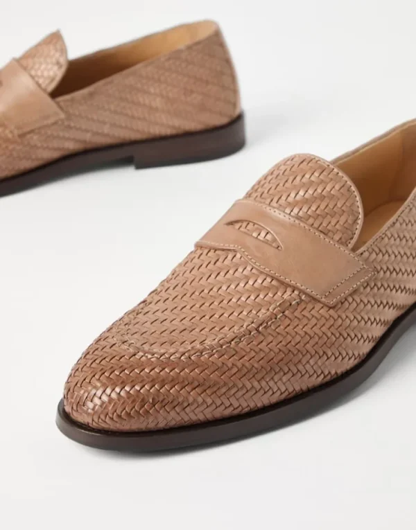 Brunello Cucinelli Penny Loafers aus geflochtenem Kalbsleder | Herren Mokassins