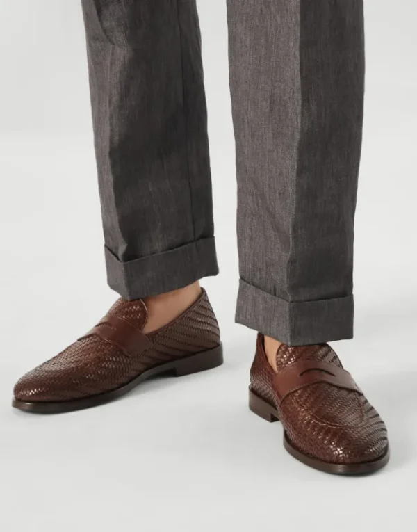 Brunello Cucinelli Penny Loafers aus geflochtenem Kalbsleder | Herren Mokassins