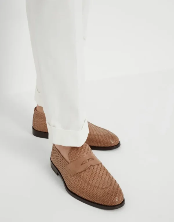 Brunello Cucinelli Penny Loafers aus geflochtenem Kalbsleder | Herren Mokassins