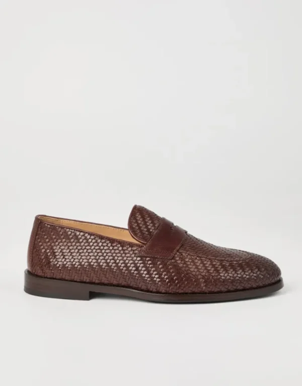 Brunello Cucinelli Penny Loafers aus geflochtenem Kalbsleder | Herren Mokassins