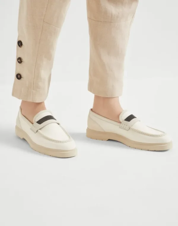 Brunello Cucinelli Penny-Loafer aus wasserabweisendem Denim mit Precious Detail | Damen Loafers & Flache Schuhe