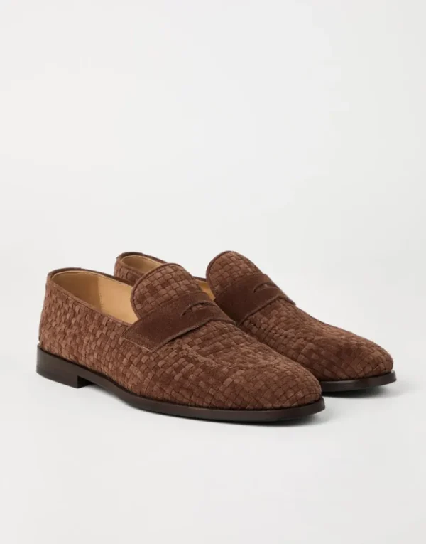 Brunello Cucinelli Penny-Loafers aus geflochtenem Veloursleder | Herren Mokassins