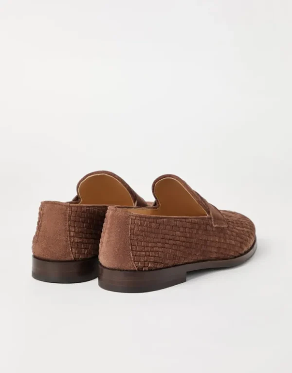 Brunello Cucinelli Penny-Loafers aus geflochtenem Veloursleder | Herren Mokassins