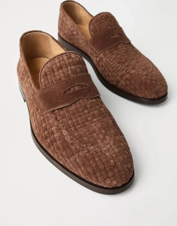 Brunello Cucinelli Penny-Loafers aus geflochtenem Veloursleder | Herren Mokassins