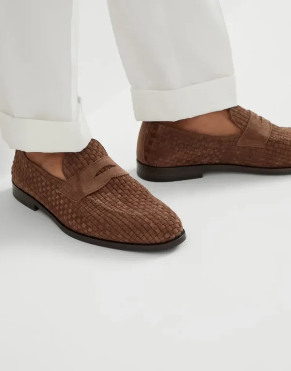 Brunello Cucinelli Penny-Loafers aus geflochtenem Veloursleder | Herren Mokassins