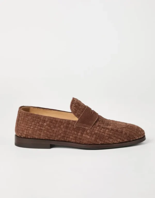 Brunello Cucinelli Penny-Loafers aus geflochtenem Veloursleder | Herren Mokassins