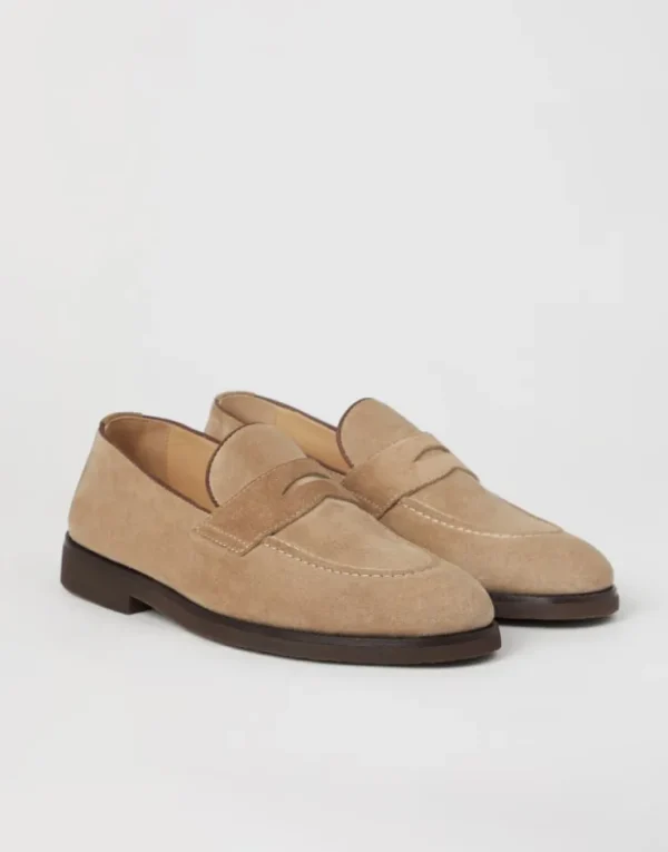 Brunello Cucinelli Penny-Loafers aus gewaschenem Veloursleder | Herren Mokassins